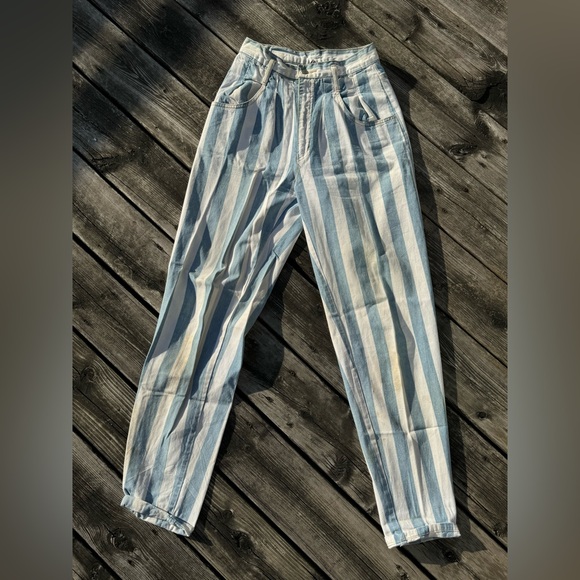 Vintage 80s Nada Nuff Striped Hight Waisted Denim Jeans - Picture 1 of 8